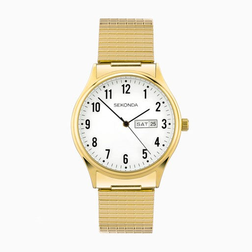 Sekonda Easy Reader Ladies Watch Gold Alloy Case & Stainless Steel Expander Bracelet with White Dial