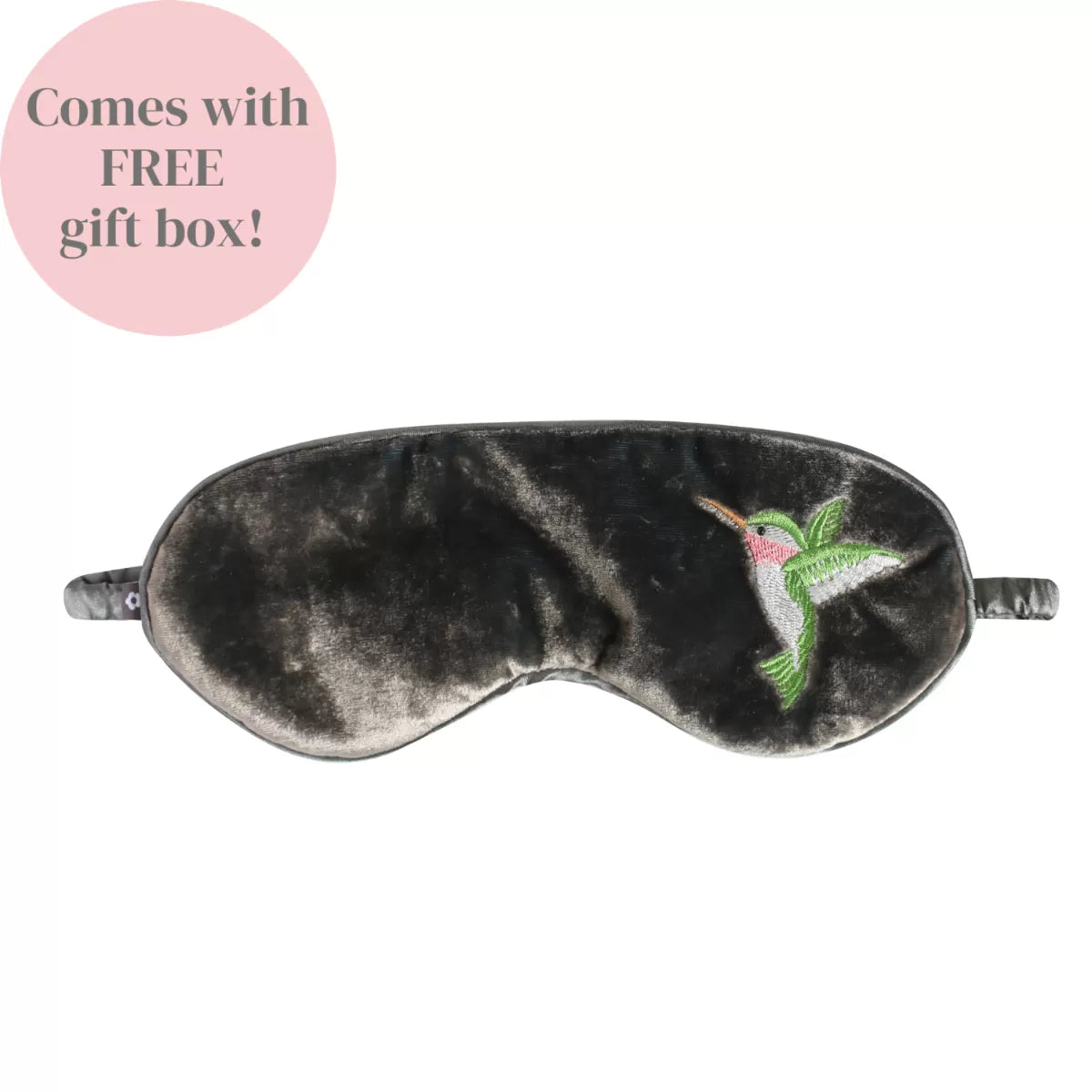 Velvet Eye Mask with Hummingbird in Grey