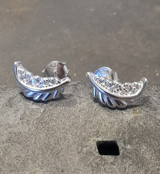 Blue Lily - Silver CZ leaf stud earring