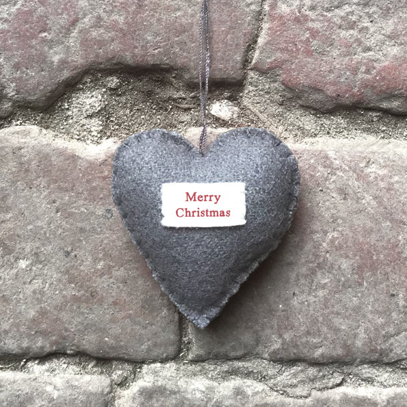 Grey Merry Christmas- Sml Embroidered Heart,