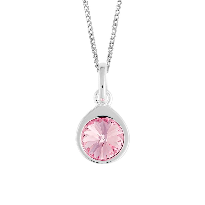 Light Rose Crystal Pendant with 18" Silver Chain
