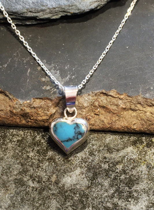 Blue Lily - Silver TQ/MOP heart pendant