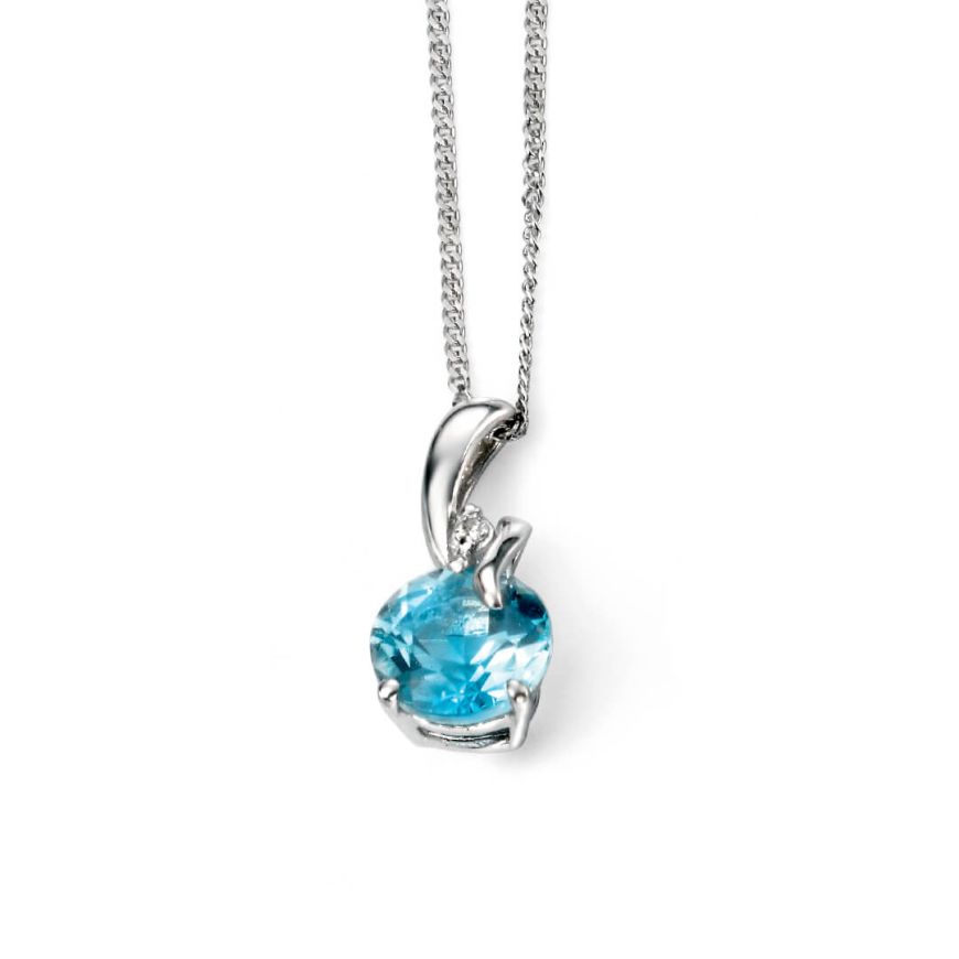 9ct white gold diamond and blue topaz pendant