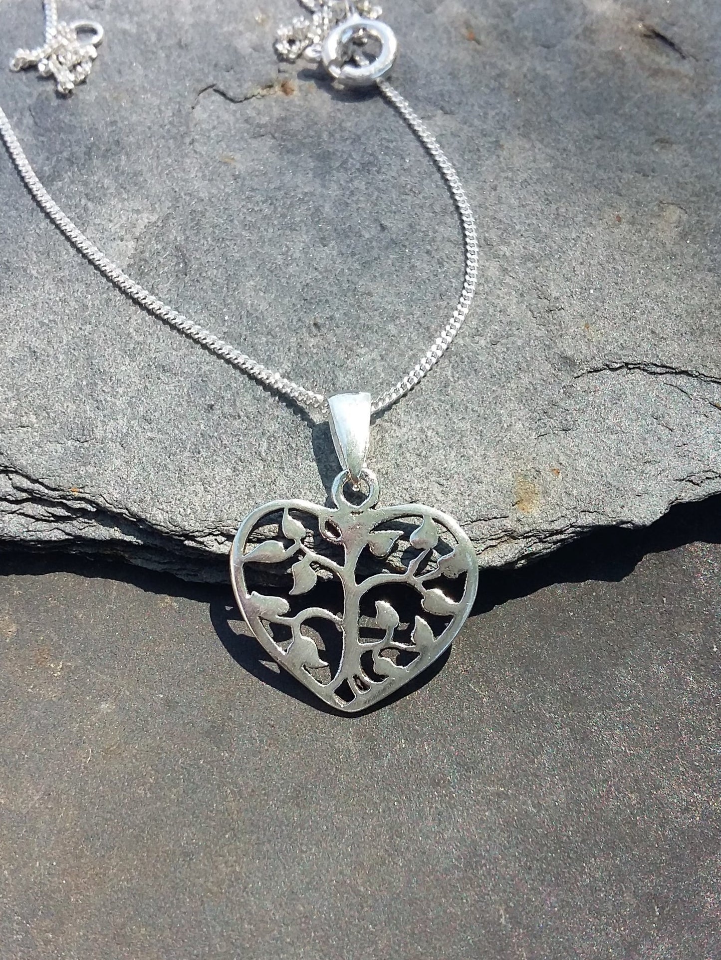 Silver Heart Tree Pendant
