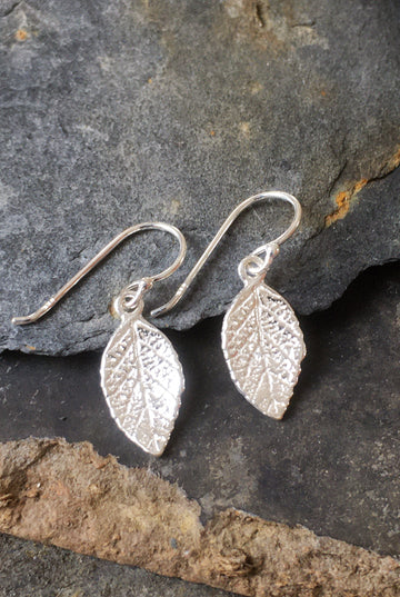 Silver leaf drop earring