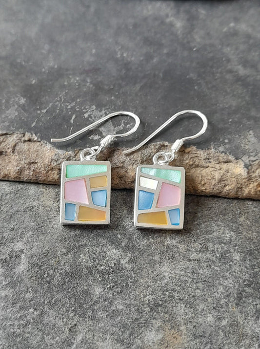 Silver multi colour mother of pearl earring