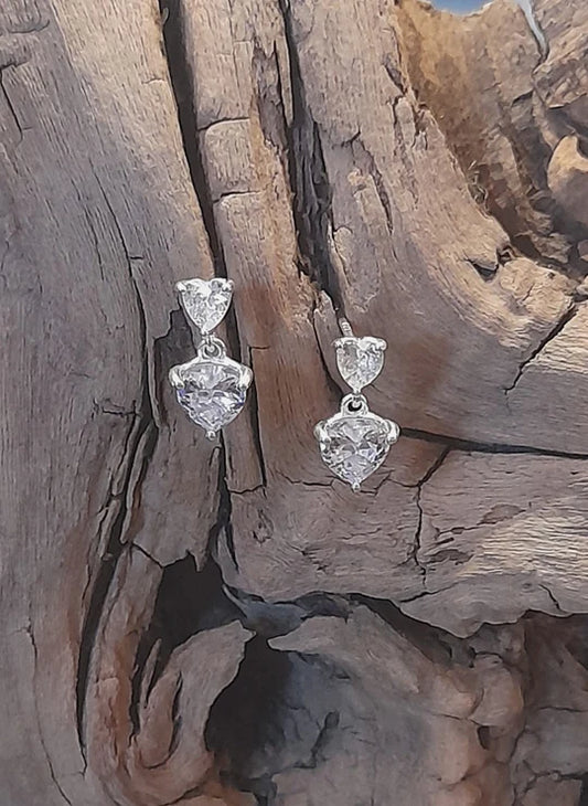 Silver clear cubic zirconia heart stud earring