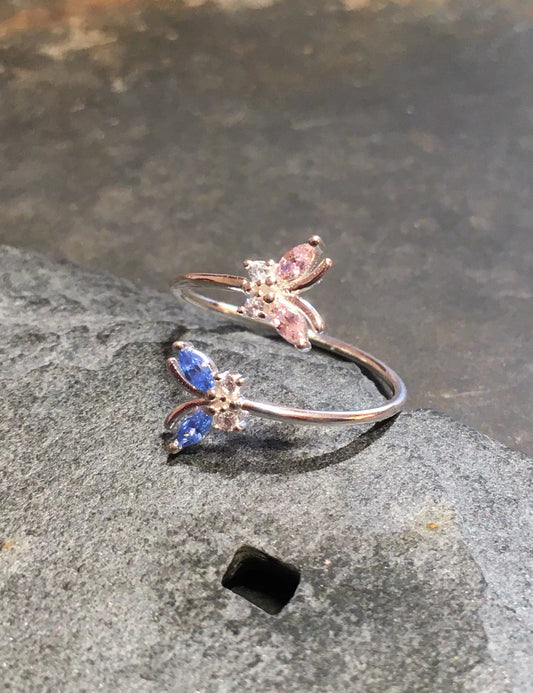 Pink & Blue CZ Butterfly ring