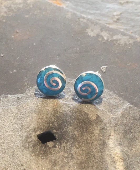 Silver blue swirl 8mm earring