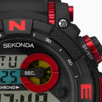 Sekonda Black & Red Case Digital Watch