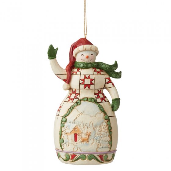 Jim Shore Red and Green Snowman Hanging Ornament