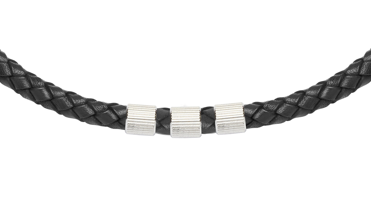 Unique & Co Black Leather S/S Clasp Necklace