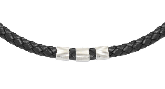 Unique & Co Black Leather S/S Clasp Necklace
