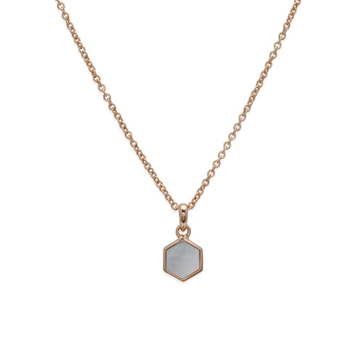 Unique & Co. Ladies Rose Gold Plated Mother of Pearl Hexagonal Necklace