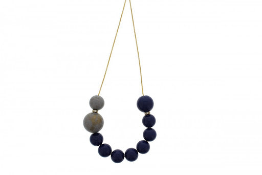 Nour Gorgeous Gold Plated Multisized Blue and Grey Resin Long Necklace