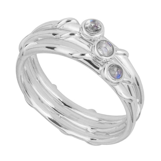 Gecko Silver Moonstone Triple Stacking Ring Set