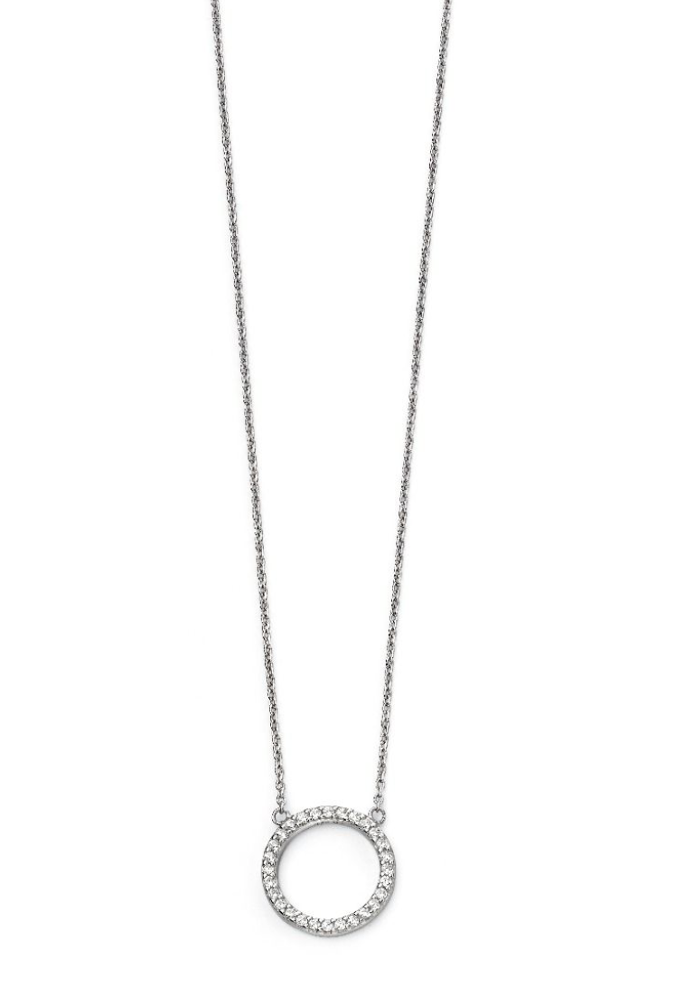 Gecko Silver Clear CZ Pave Open Circle Necklace