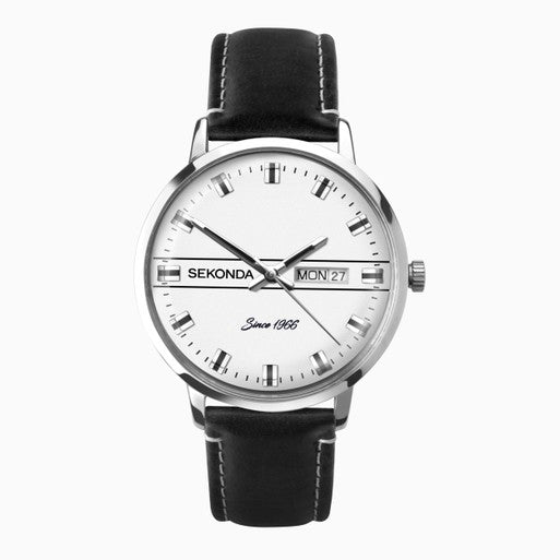 Sekonda Heritage Watch with Black Leather Strap and White Dial